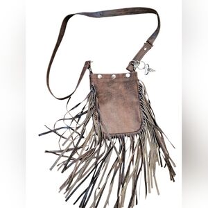 American Bision Distressed Fringe Leather Shoulder Bag Western Rodeo Cowboy